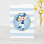 Blonde Girls Blue Softball Karte (Gelbe Blume)