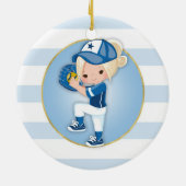 Blonde Girls Blue Softball Keramik Ornament (Hinten)