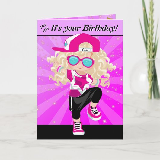 Blonde Girls Hip Hop Happy Birthday Karte (Vorderseite)