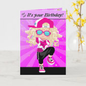 Blonde Girls Hip Hop Happy Birthday Karte (Gelbe Blume)