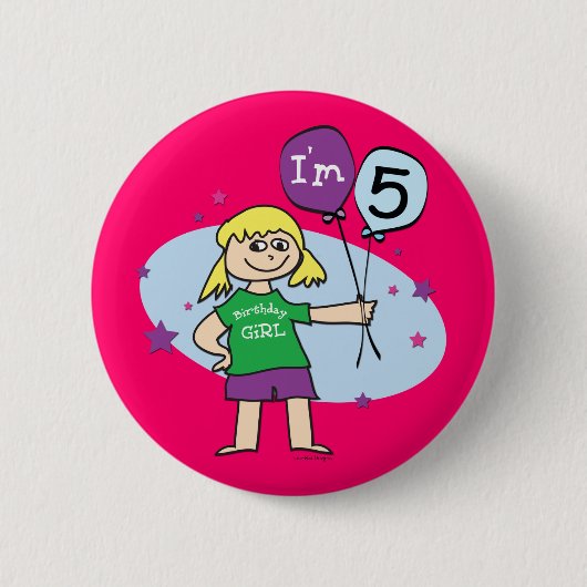 Blonde Girls Ich bin 5. Geburtstag Button (Vorderseite)