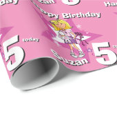 Blonde Girls pink personalisiert 5. Geburtstagspac Geschenkpapier (Rolleneckpunkt)