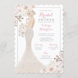 Blonde Glam Bride im Gown-Brautparty Einladung