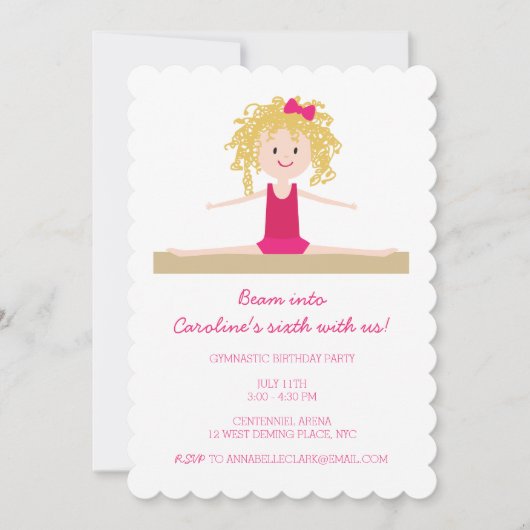 Blonde Gymnast | Birthday Invite Einladung (Vorderseite)