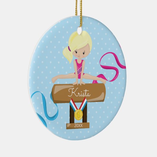 Blonde Gymnast-Gymnastik-Weihnachtsverzierung Keramikornament (Rechts)