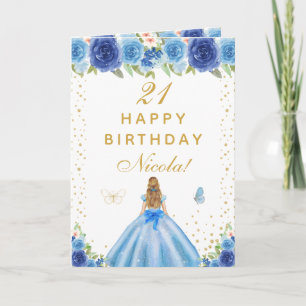 Blonde Haar Mädchen mit blauem Blumen Geburtstag Karte