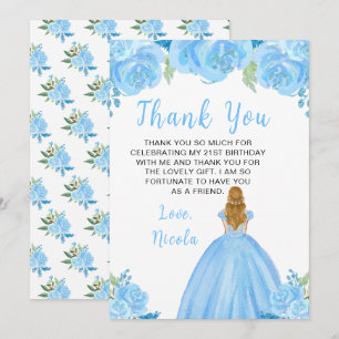 Blonde-Haar-Prinzessin Blaue Blumen Geburtstagsfei Dankeskarte