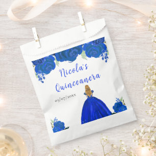Blonde-Haar-Prinzessin Blaue Florale Quinceanera Geschenktütchen