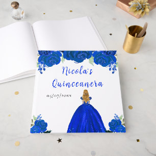 Blonde-Haar-Prinzessin Blaue Quinceanera-Gästebuch Gästebuch