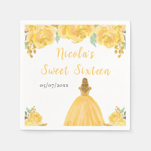 Blonde-Haar-Prinzessin Gold Blumen Sweet Sixteen  Serviette