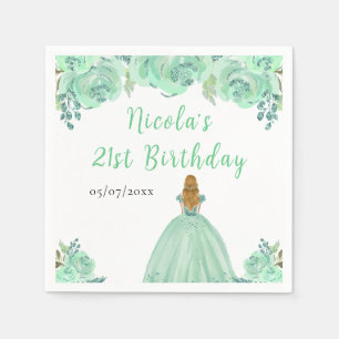 Blonde-Haar-Prinzessin Mint-Blumen-Geburtstagsfeie Serviette