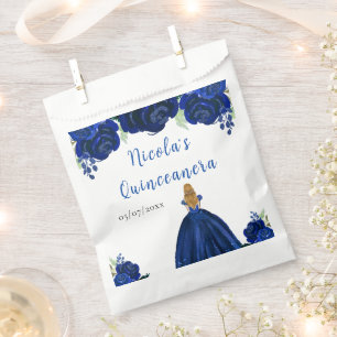 Blonde-Haar-Prinzessin Navy-Blumen-Quinceanera Geschenktütchen