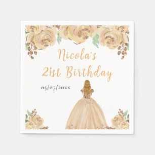 Blonde-Haar Prinzessin Peach Floral Geburtstagsfei Serviette