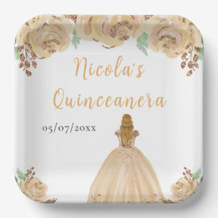 Blonde Haar Prinzessin Peach Florale Quinceanera Pappteller