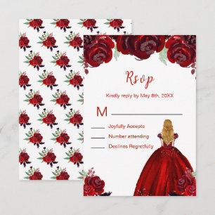 Blonde-Haar-Prinzessin Rote Florale Sweet Sixteen RSVP Karte