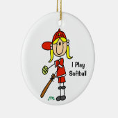 Blonde Haar-Strichmännchen Softball Frau Keramik Ornament (Rechts)