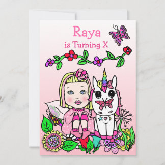Blonde Haarbärte und Einhorn Rosa Geburtstag Einladung