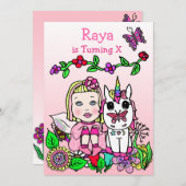 Blonde Haarbärte und Einhorn Rosa Geburtstag Einladung (Vorne/Hinten)