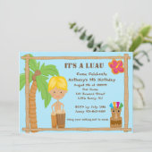 Blonde Hahaarige Aloha Luau Einladung (Stehend Vorderseite)