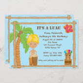 Blonde Hahaarige Aloha Luau Einladung (Vorne/Hinten)