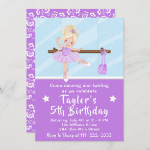 Blonde Hair Ballerina Lila Tutu Birthday Invi Einladung
