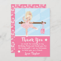 Blonde Hair Ballerina Pink Geburtstag Danke Karte