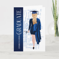 Blonde Hair Blue Cap und Gown Weibliche Graduate