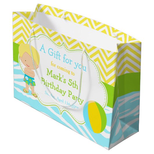 Blonde Hair Boy Pool Party Bash Party Vielen Dank Große Geschenktüte (Rückseite Schrägansicht)