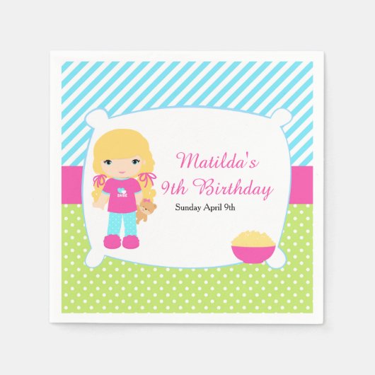 Blonde Hair Girl Sleepover Slumber Party Serviette (Vorderseite)