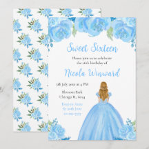 Blonde Hair Princess Blue Floral 16 . Geburtstag