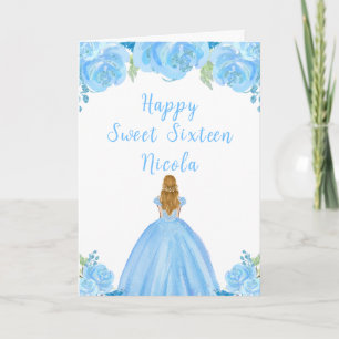 Blonde Hair Princess Blue Floral 16 . Geburtstag Karte