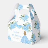 Blonde Hair Princess Blue Floral Birthday Party Geschenkschachtel (Rückseite)