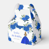 Blonde Hair Princess Blue Floral Birthday Party Geschenkschachtel (Rückseite)