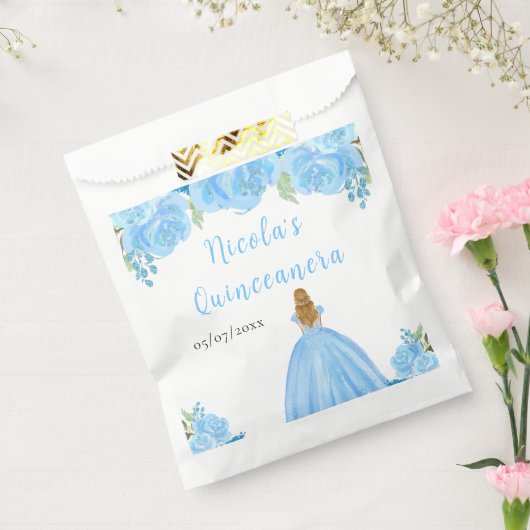 Blonde Hair Princess Blue Floral Quinceanera Geschenktütchen (Versiegelt)