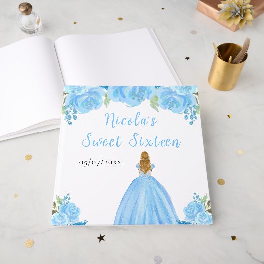 Blonde Hair Princess Blue Sweet Sixteen Guest Book Gästebuch (Vorderseite offen)