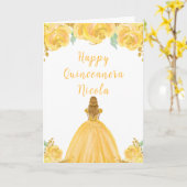Blonde Hair Princess Gold Floral Quinceanera Karte (Gelbe Blume)