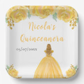 Blonde Hair Princess Gold Floral Quinceanera Pappteller (Vorderseite)