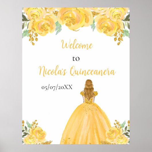 Blonde Hair Princess Gold Quinceanera Willkommen Poster (Vorne)