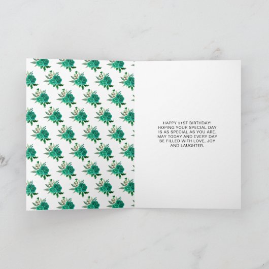 Blonde Hair Princess Green Floral Birthday Party Karte (Innenseite)