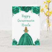 Blonde Hair Princess Green Floral Quinceanera Karte (Gelbe Blume)