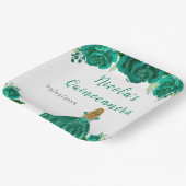 Blonde Hair Princess Green Floral Quinceanera Pappteller (Gewinkelt)