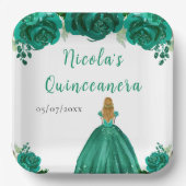 Blonde Hair Princess Green Floral Quinceanera Pappteller (Vorderseite)