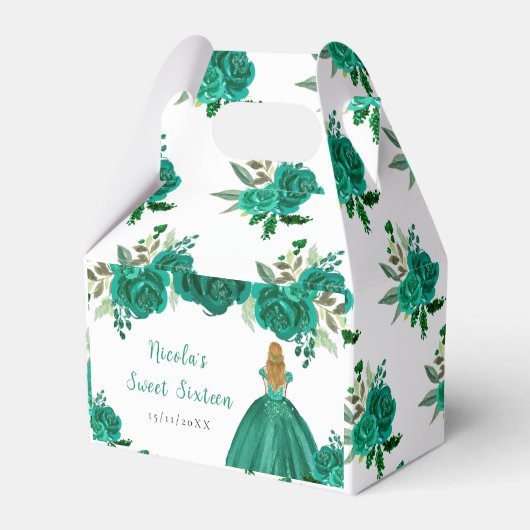Blonde Hair Princess Green Floral Sweet Sixteen Geschenkschachtel (Vorderseite)