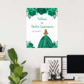 Blonde Hair Princess Green Quinceanera Welcome Poster (Heimbüro)