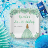 Blonde Hair Princess Mint Floral Birthday Party Pappteller (Party)