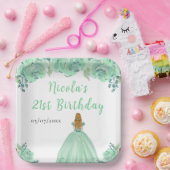 Blonde Hair Princess Mint Floral Birthday Party Pappteller (Party)