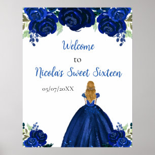 Blonde Hair Princess Navy 16 . Geburtstag Willkomm Poster