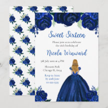 Blonde Hair Princess Navy Floral 16 . Geburtstag