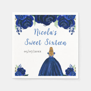 Blonde Hair Princess Navy Floral 16 . Geburtstag Serviette