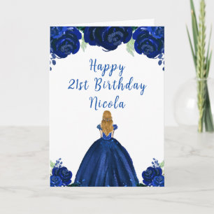 Blonde Hair Princess Navy Floral Geburtstagsparty Karte